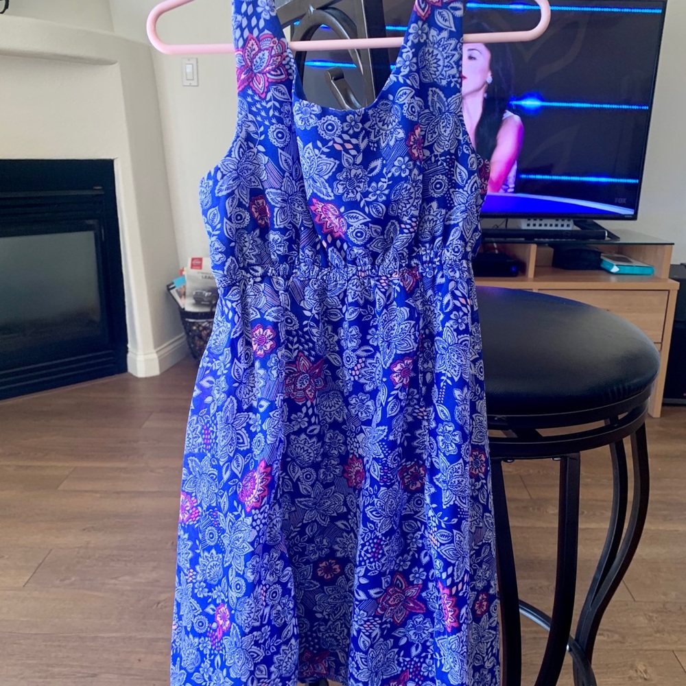 Girls Blue dress with Purple Flowers